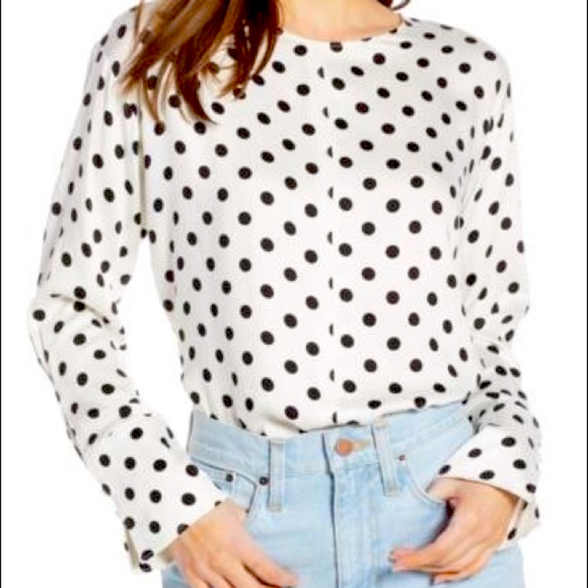 Something Navy Long Sleeve Polka Dot Blouse